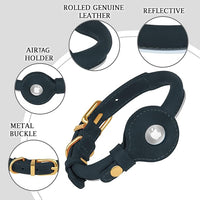OOPSDOGGY Rolled Leather Dog Collar with Airtag Holder - Reflective Round Airtag Dog Collar - Soft Tracking Pet Collar for Small Dogs Puppy Cats Kitten (Denim, M, 12"-15")
