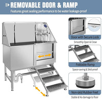 50" Pet Dog Bathing Station W/Ramp, Professional Stainless Steel Dog Grooming Tub W/Storage Drawer, Floor Grate, Faucet, Dog Bathtub for Large,Medium, Small Pets, Washing Sink for Home