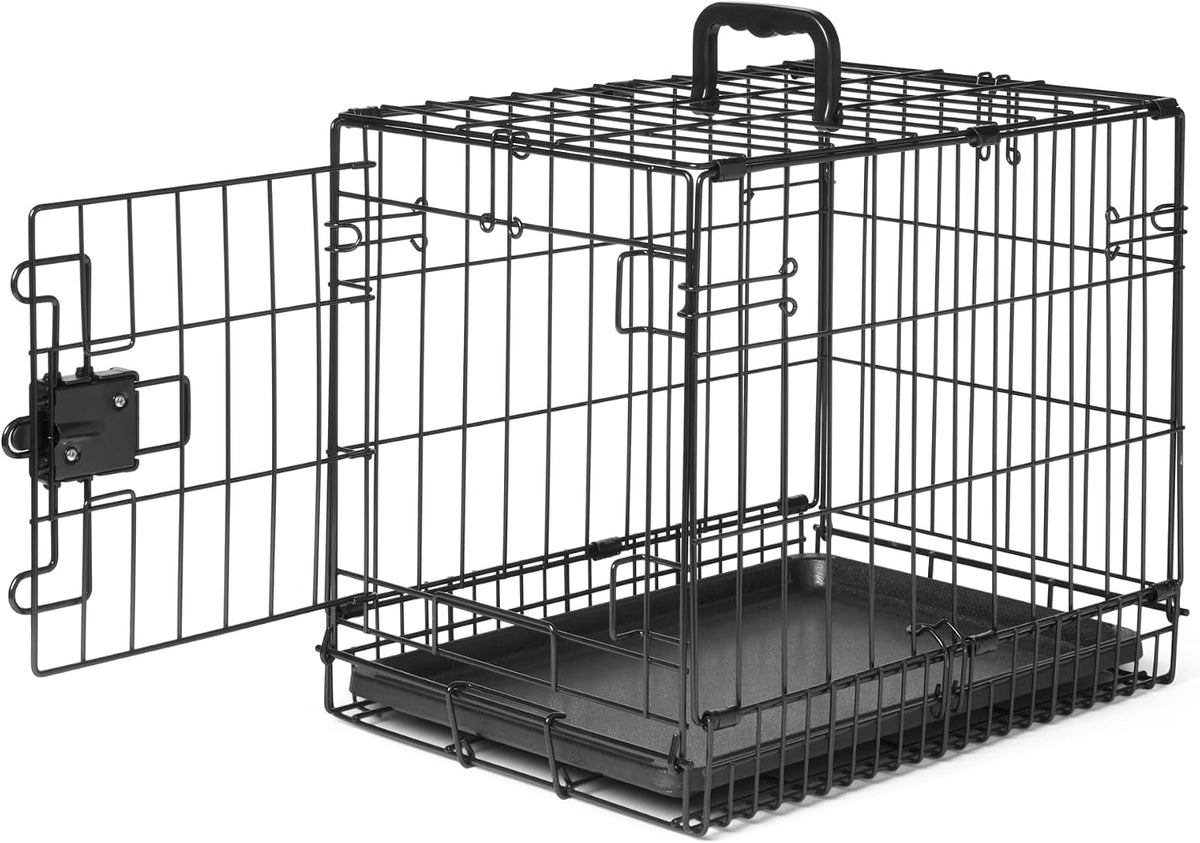 Amazon Basics Portable, Foldable Metal Wire Small Dog Crate with Removable Tray, Divider Panel - 18.0"L x 12.4"W x 15.0"H / Single Door no Divider