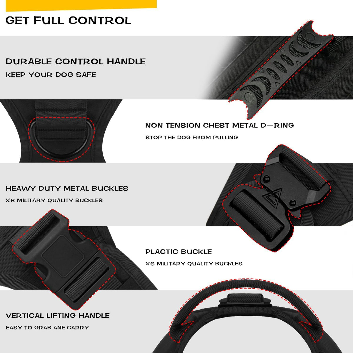 Tactical Dog Backpack Harness for Large Breed Original Design Metal - M / Black (vest only) - image 2