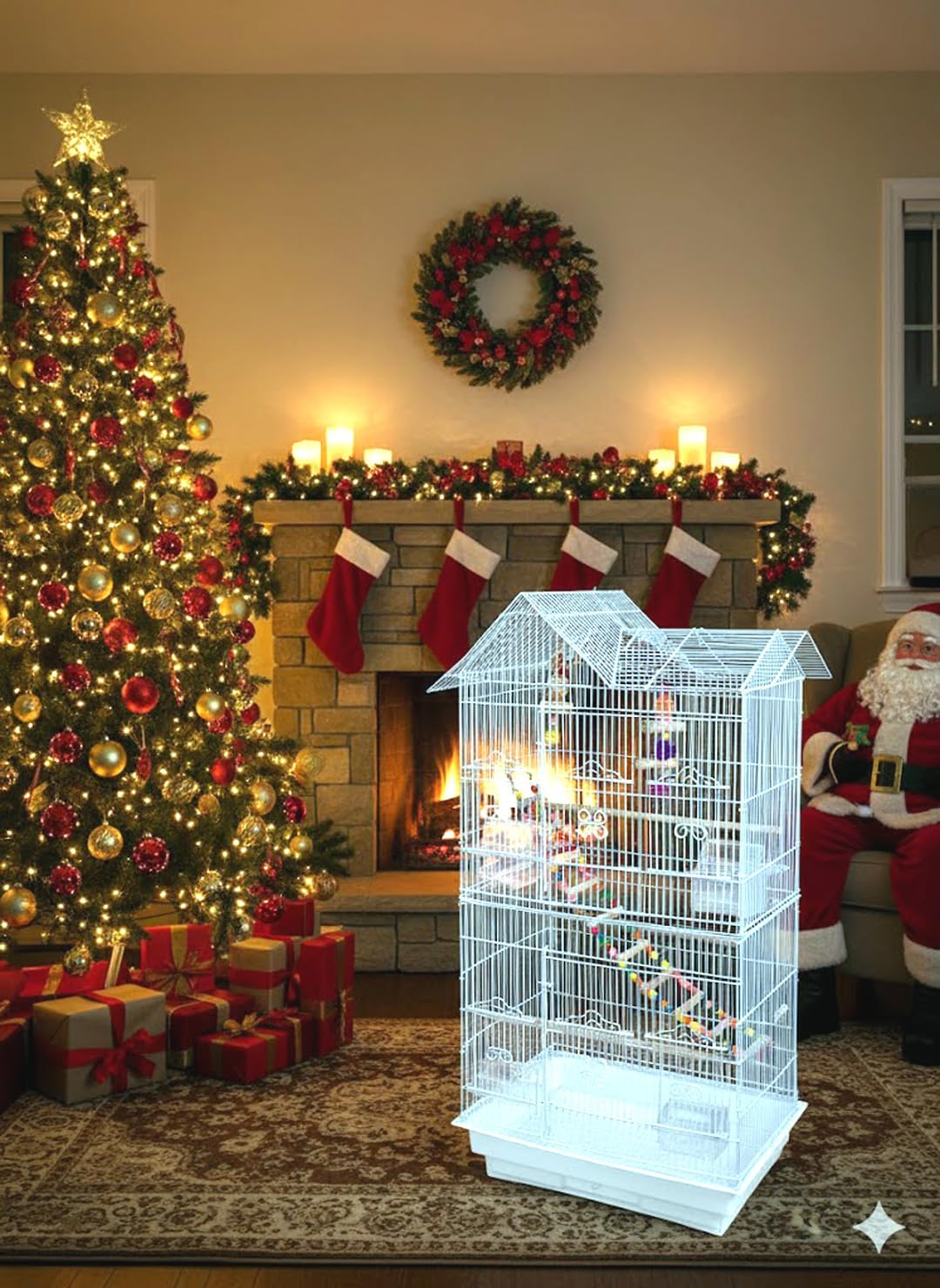 38-Inch Double Roof Top Large Bird Parrot House Cage – Essentials for Birds - 18.0"L x 14.0"W x 38.0"H / White