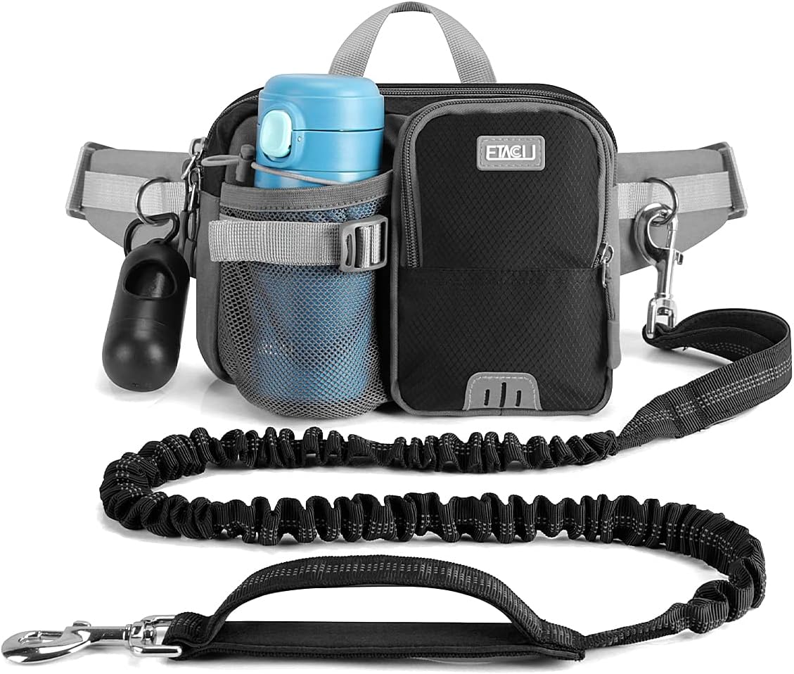 ETACCU Hands Free Dog Leash with Phone Pouch - 1 Dog Blue-black