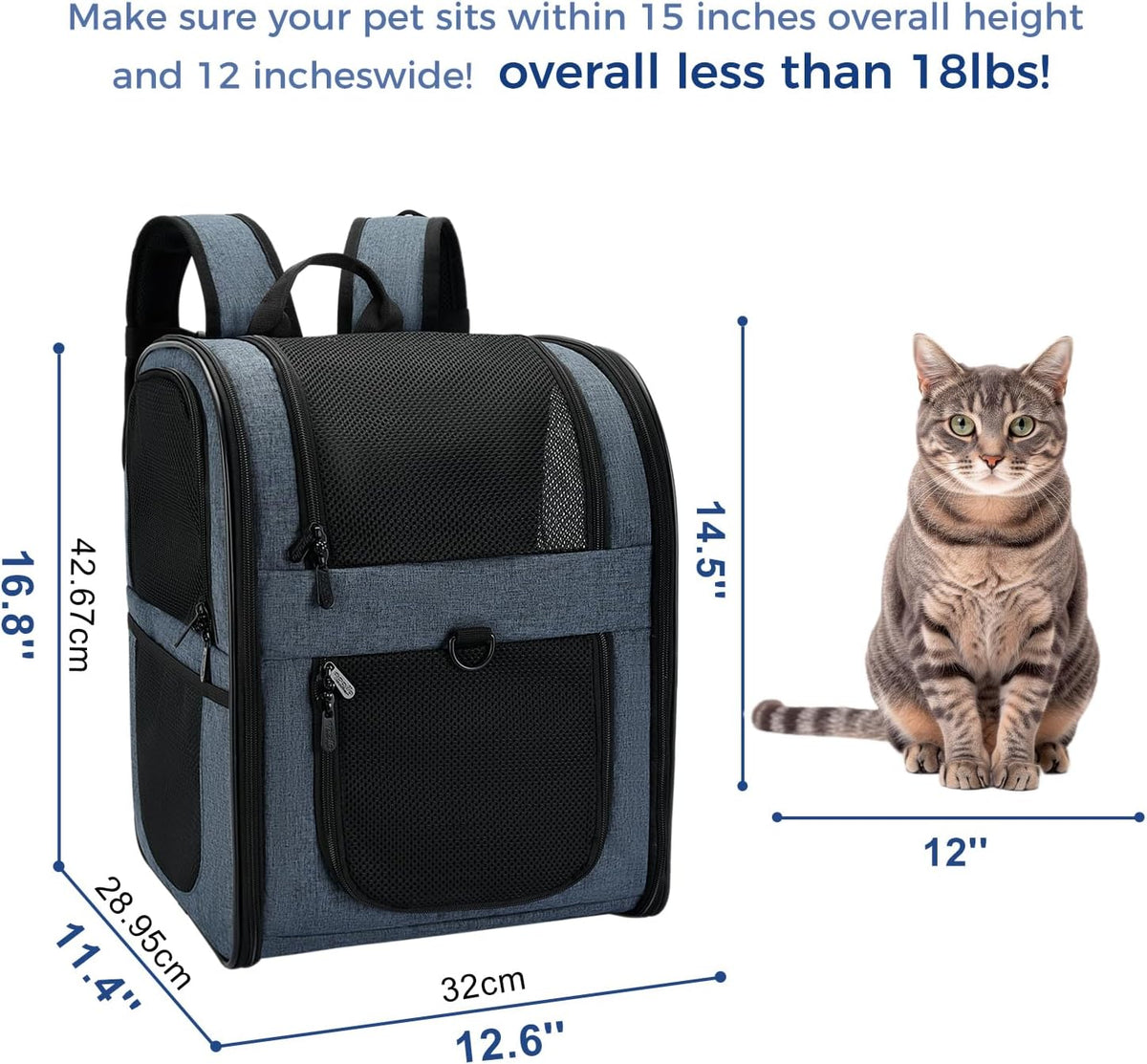Apollo Walker Cat Backpack Carrier, Support Frame - Navy / Medium-Standard - image 2