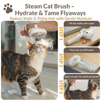 Pet Steam Brush, Self Cleaning Brush with Mist Spray, Deshedding Tool for Dogs & Cats, Pet Hair, Tangle-Free Grooming Brush for Long/Short Haired Pets