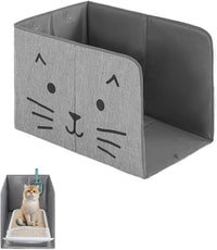 Waterproof Cat Litter Box Enclosure Splash Guard with Removable Mat - Gray Cat Face / Large