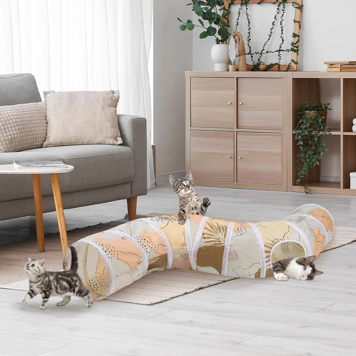Glittme Cat Tunnel, Cat Tunnels for Indoor Cats - Beige Cat - image 2