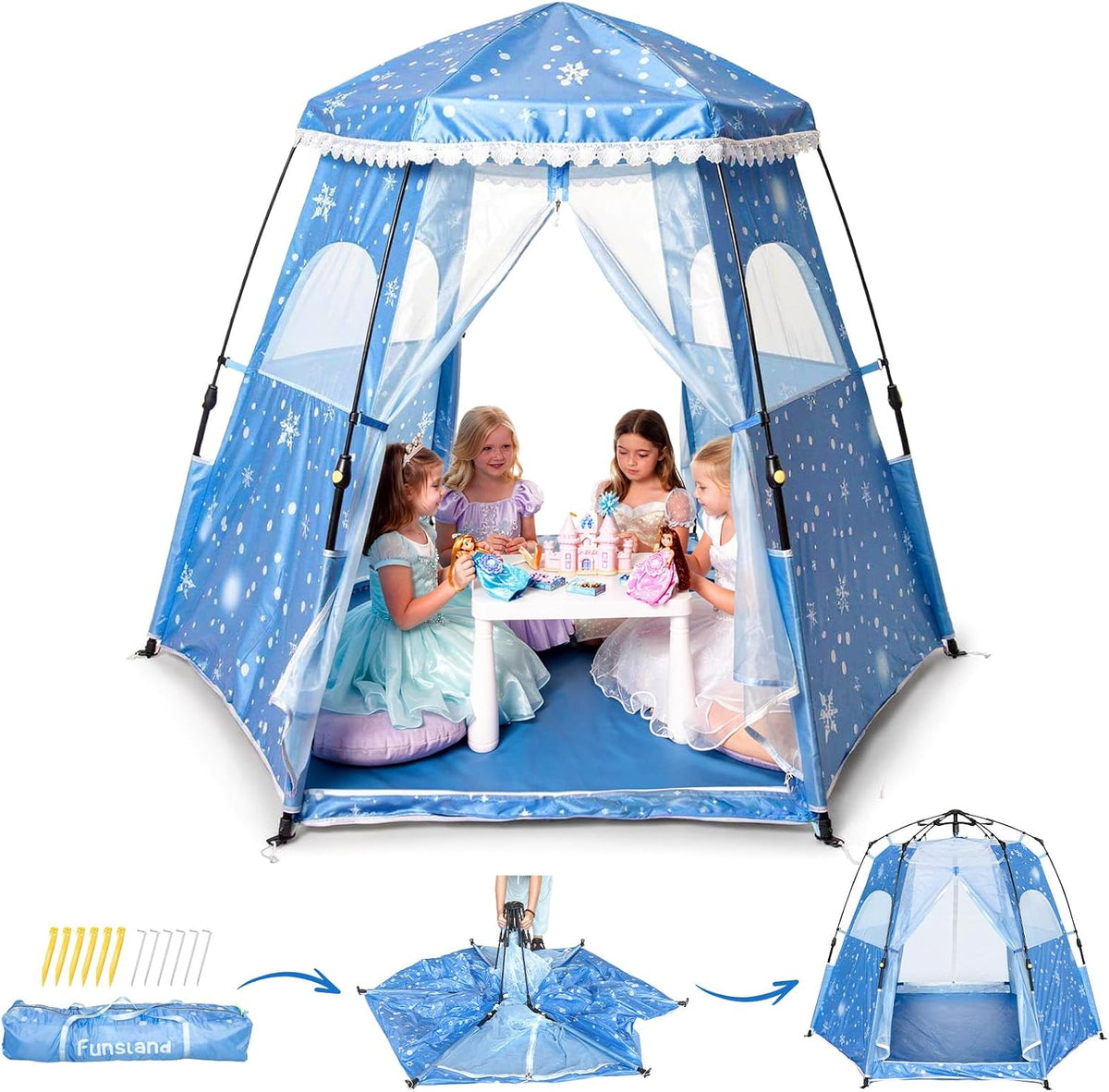 Funsland pink pop up princess play tent for girls with mesh sides - view 2