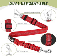 SlowTon Dog Seatbelt, 2 Pack Adjustable Heavy Duty Dog Safety Seat Belt – Essentials for Dogs - Red / Seatbelt Clip + Carabiner - image 2