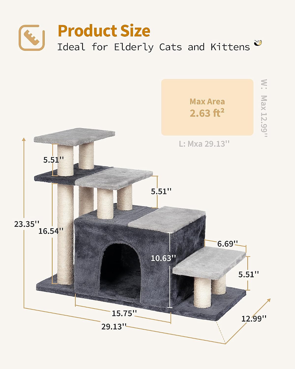 3-in-1 Pet Stairs for Cats, Dog Steps for Small Doggie Rabbits – Essentials for Cats - Extra Large-Gray - image 4