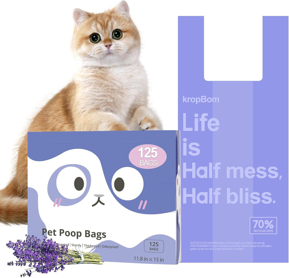 125 Count Cat Poop Bags Cherry Blossom Scented with Handles - Lavender / 125 Count / Medium-14.96" x 6.69"