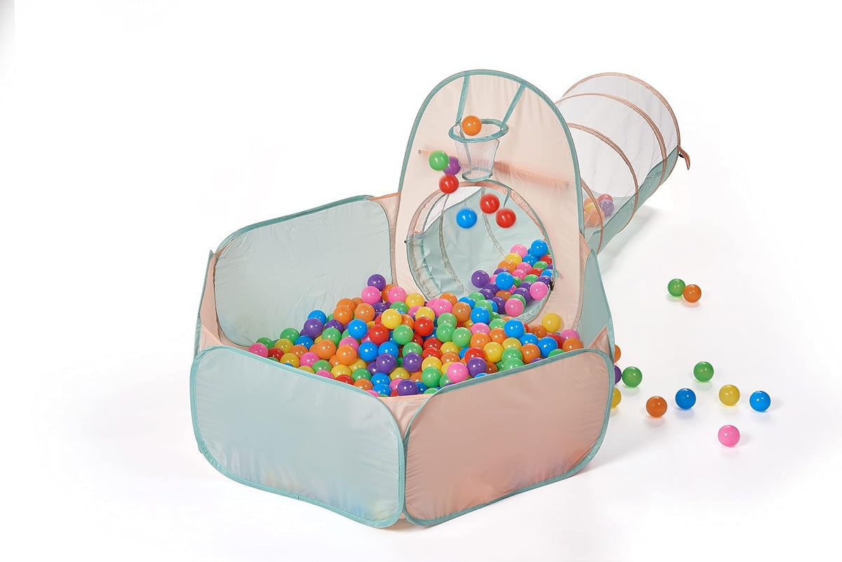 UTEX 3 in 1 Pop Up Play Tent with Tunnel - Pink/ Green & Ball Pit - image 3