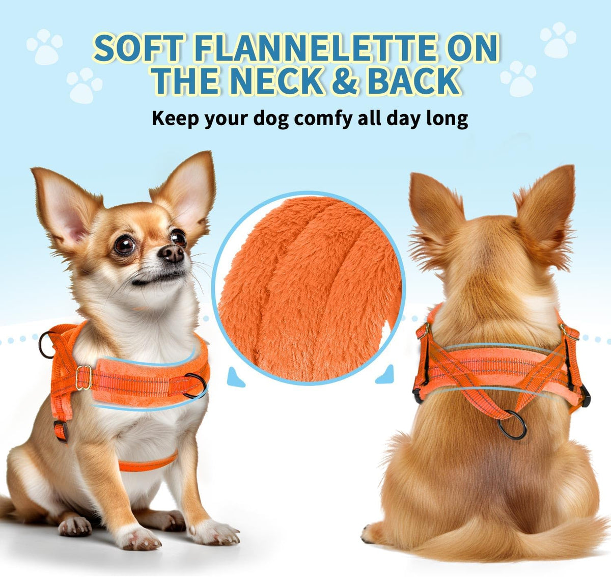Lukovee Small Dog Harness and Leash Set, No Pull Soft Padded, XS - Orange / XS ( Chest 14'' ~ 18'') - image 4