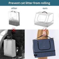 PETSFIT Travel Litter Box for Cats - Removable 2-Layer Leak-Proof Lining, Scratch-Resistant Fabric with Sturdy Support Frame, Cat Collapsible & Travel Litter Box Navy Blue