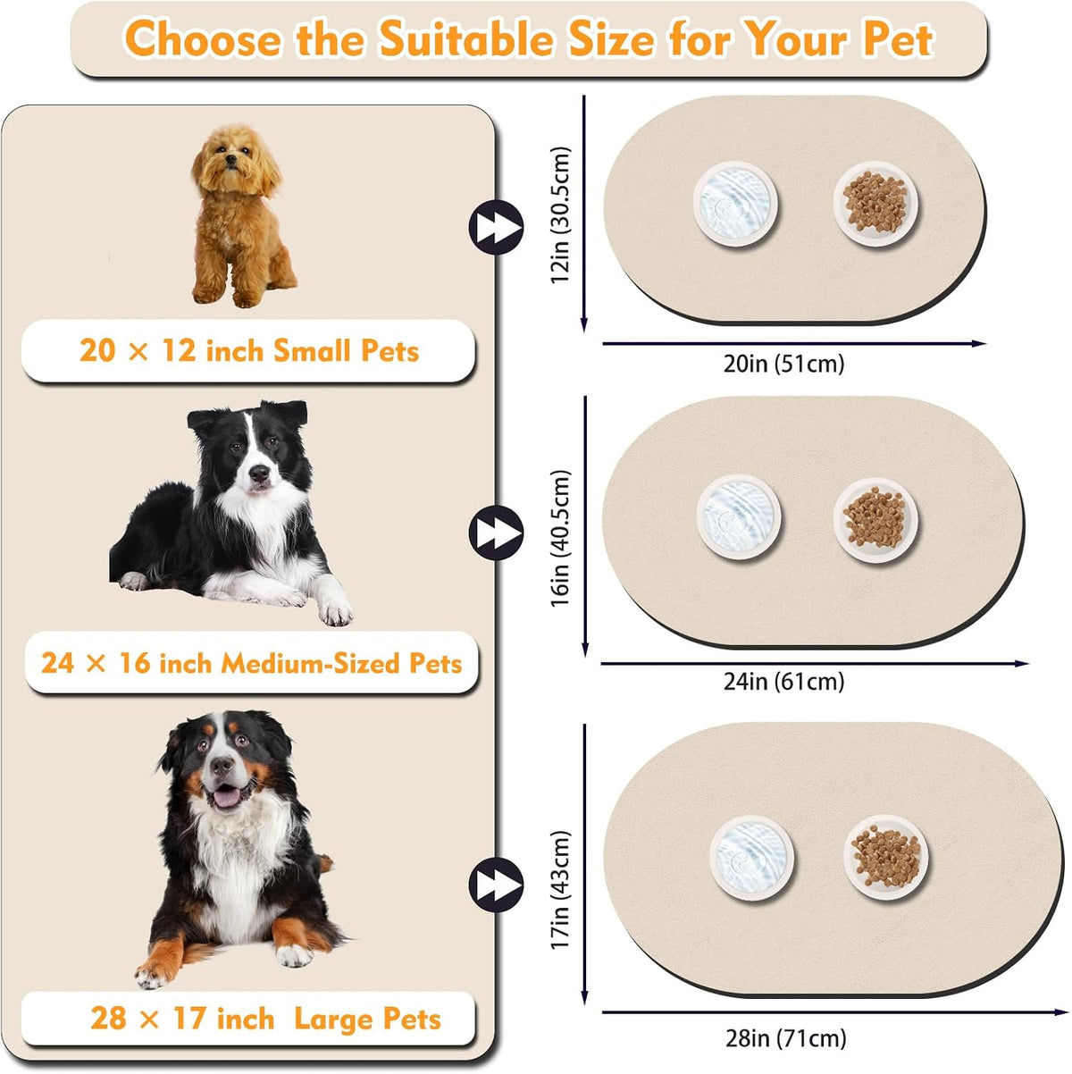 Cat Food Mat Small, 20''x12'' Absorbent Cat Feeding Mat - 24''x16'' / Beige - image 3