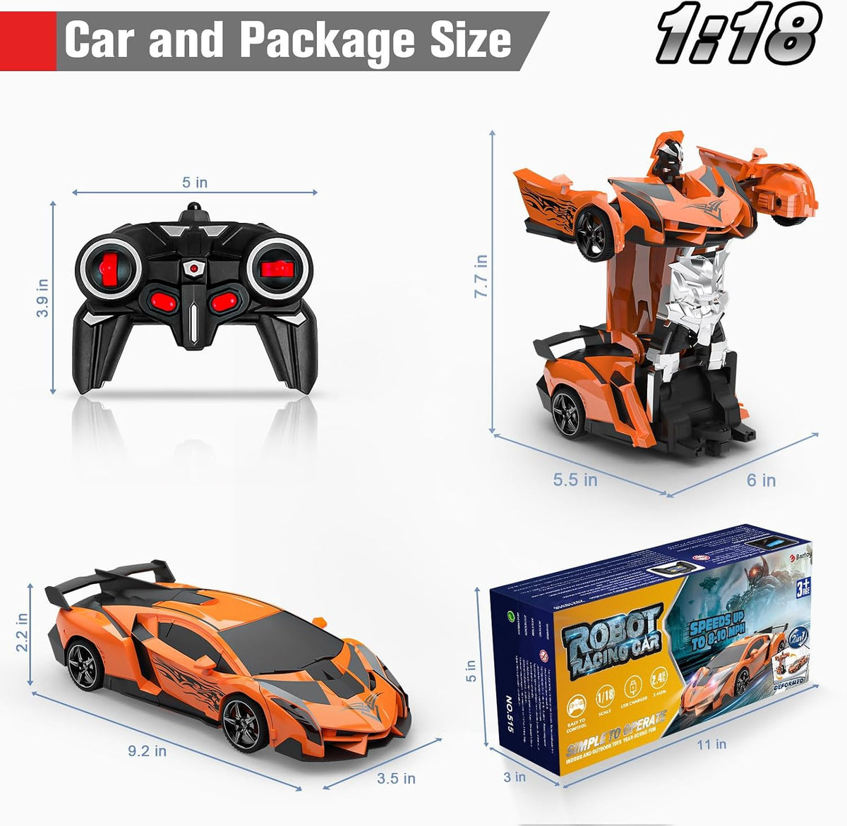 BLUEJAY Transform RC Cars for Boys 3-12 - Orange - image 4