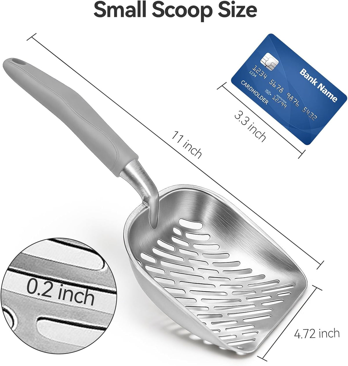 Cat Litter Scoop, Kitty Metal Scooper with Long Handle – Daily Care for Cats - Medium / Gray - image 2