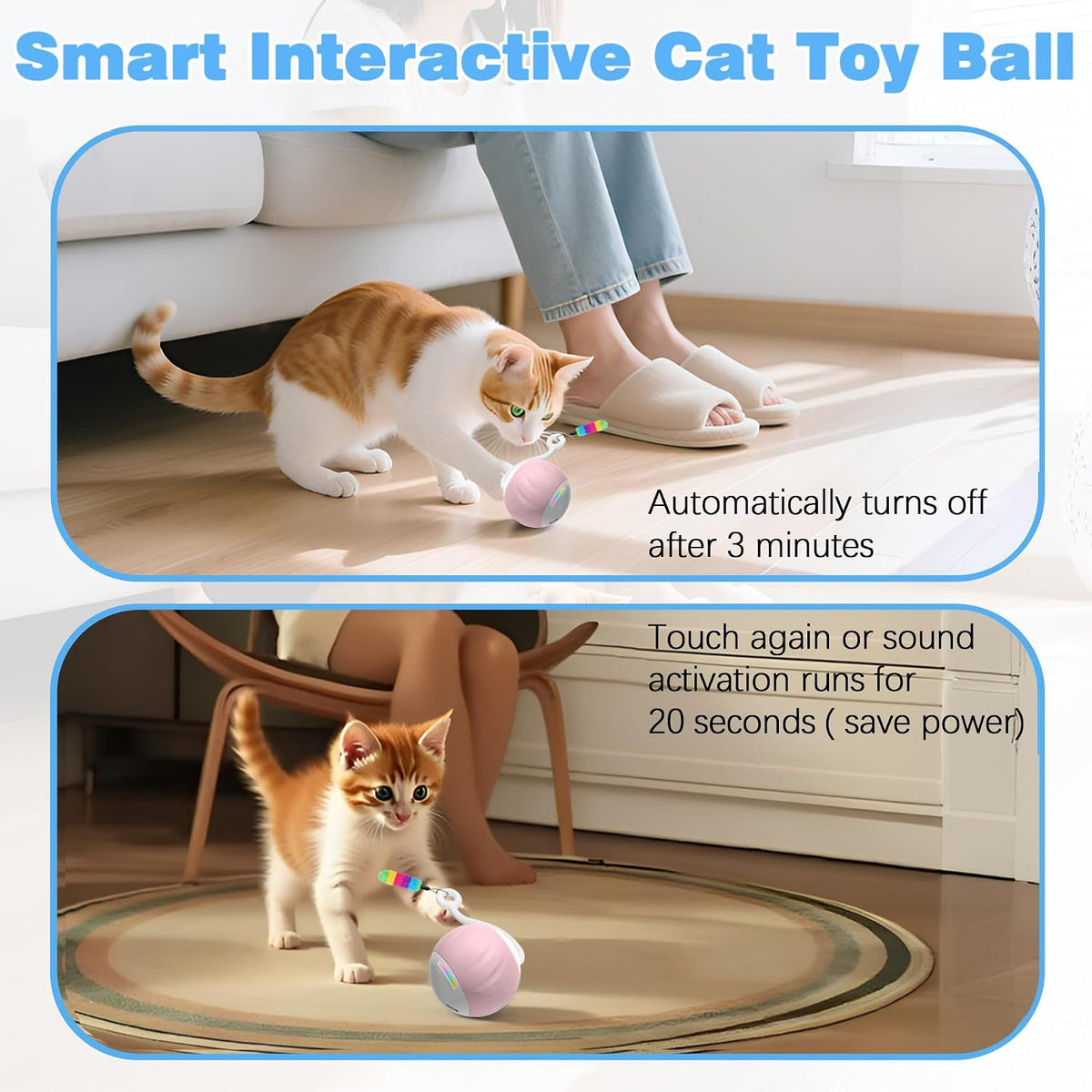 Upgraded 2.36 Inch Large Interactive Cat Toys Ball for Indoor Cats - Pink - image 3