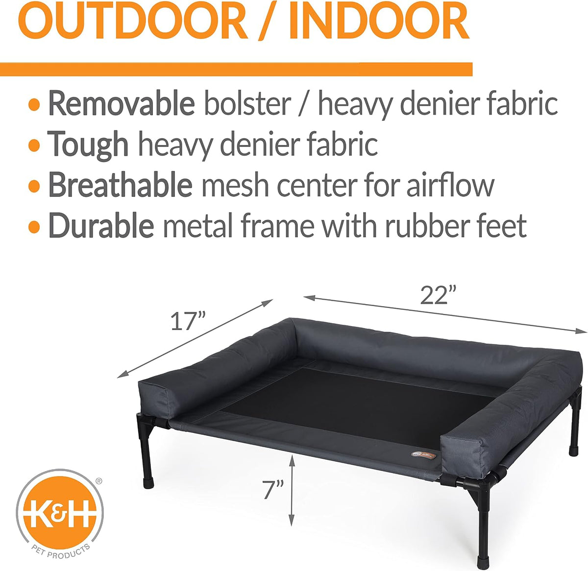 K&H Elevated Dog Bed with Bolster, Outdoor Mesh Pet Cot, 22x17 - image 2