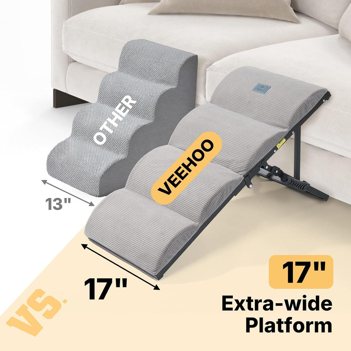Veehoo Foldable Dog Ramp for Bed Couch Large Dogs - Gray / up to 20"H-for couch/lower bed - image 4