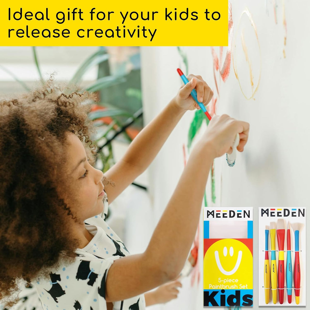 MEEDEN paint brushes set for kids, 5 nylon brushes with colorful wooden handles - view 11