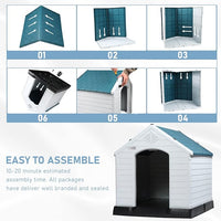 LEMBERI Durable Waterproof Plastic Dog House for Small to Large Sized Dogs, Indoor Outdoor Doghouse Insulated Puppy Shelter with Elevated Floor, Easy to Assemble (Blue, 34''L*31''W*32''H)