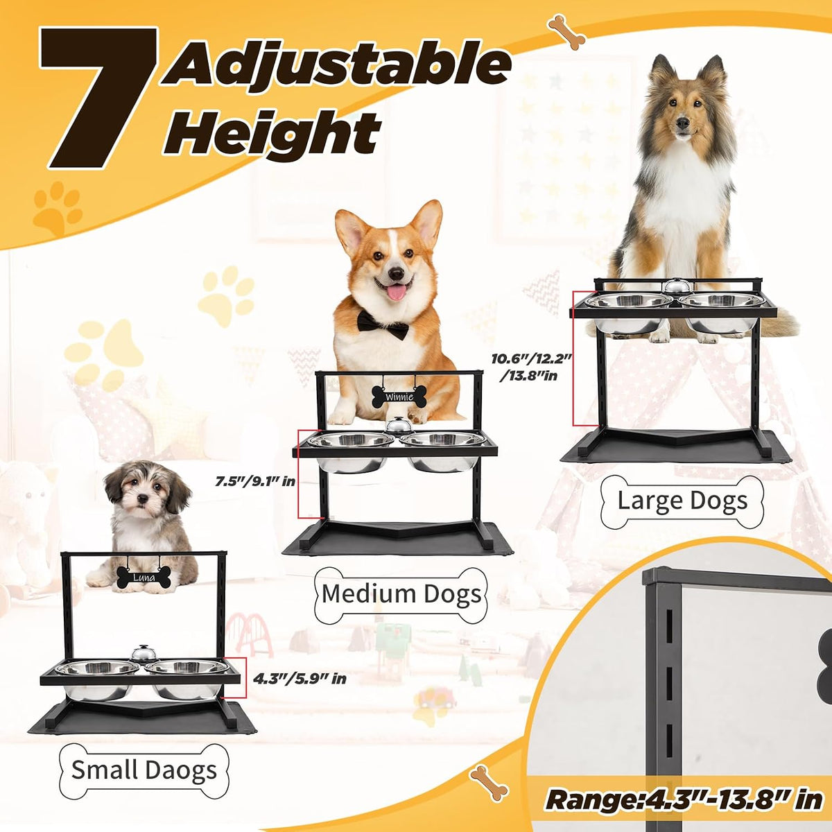 Grand Line Elevated Dog Bowls, 7 Height Adjustable - image 3
