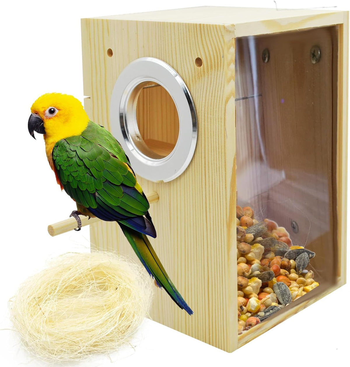 Parakeet Nesting Box Transparent Bird House Bird Nest Box for Cage - Wooden / [L:8.9 x 5.9 x 5.9 lnches]