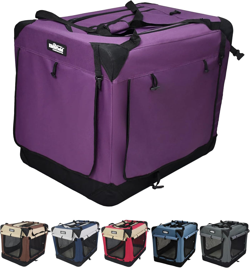 EliteField 4-Door Folding Soft Dog Crate with Curtains – Essentials for Dogs - Purple / 30.0"L x 21.0"W x 24.0"H