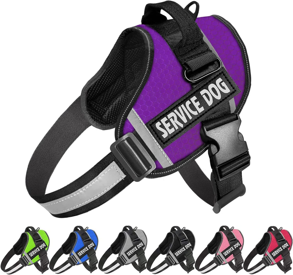 JSXD Dog Harness,No-Pull Service Dog Harness with Handle Adjustable Outdoor Pet Dog Vest 3M - L / Purple