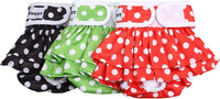 Avont 3 Pack Reusable Dog Diapers Female-Strawberry/Orange/Cherry – Essentials for Dogs - Dot Pattern - Black/Red/Green / S