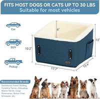 PETSFIT Pet Car Seat for Small Dogs, Soft Foam Dog Booster Car Seat with Patented Safety Buckles, Storage Pockets and Detachable Clip-On Safety Leash, Dog Carseat for Small Dogs Under 30 LBS (Blue)