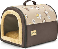 Jiupety Indoor Dog House, 2 in 1 Portable Foldable House Bed with Cover, Pet Tent & Cave Bed for Cats and Small Dogs, M(18"×14"×13"), Up to 9 Lb, Brown