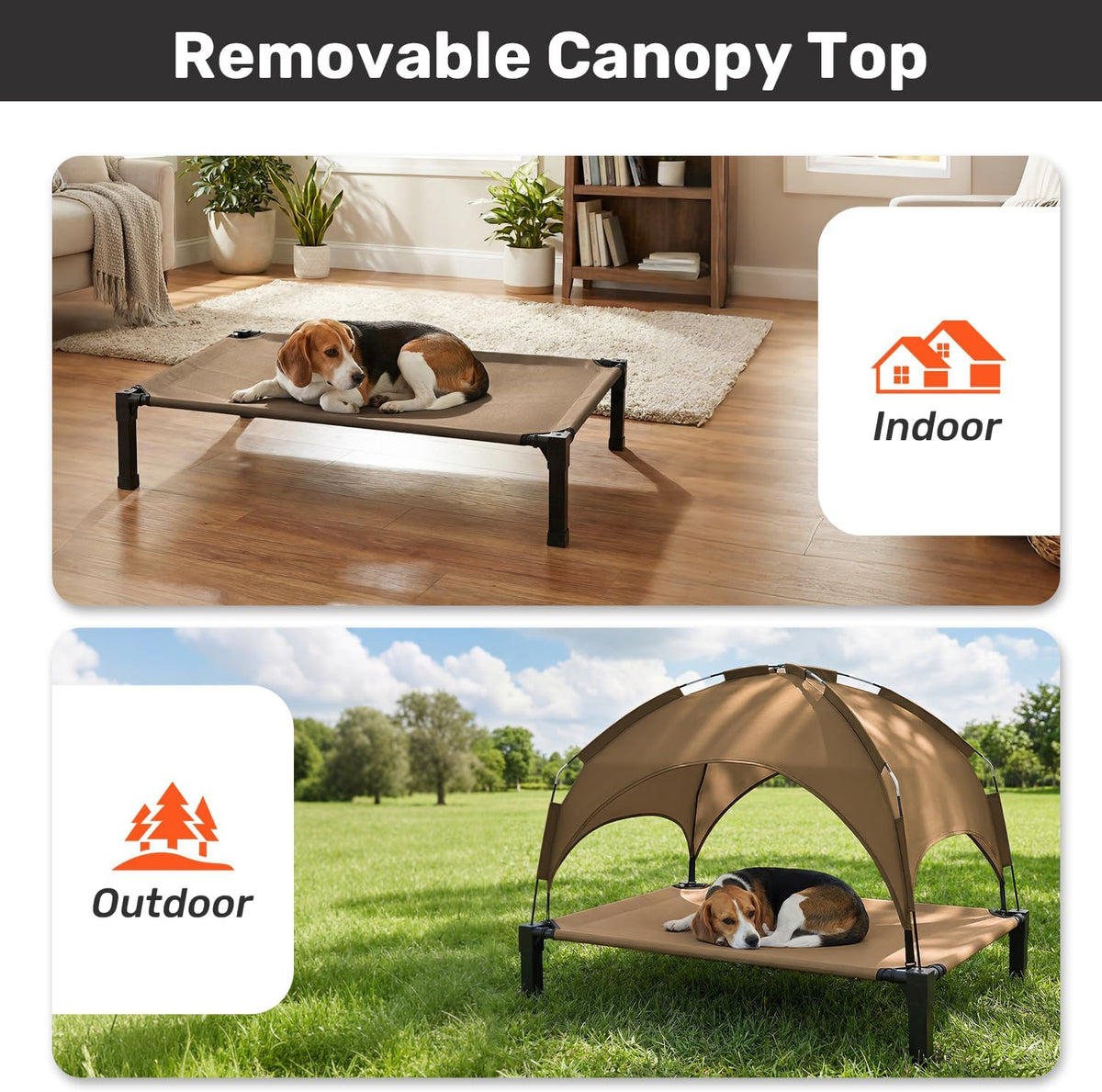 Elevated Dog Bed with Removable Canopy - Brown / 42"L x 30"W x 8.4"H - image 4