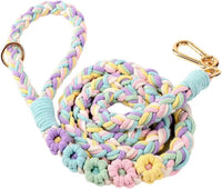 5FT Braided Cotton Rope Leash for Small, Medium and Large Dogs - Rainbow Color