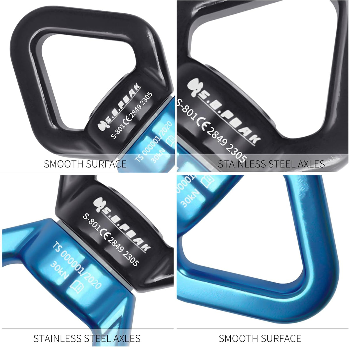 S.E.PEAK black anodized aluminum 35kN swing swivel with 360 degree rotation - view 16