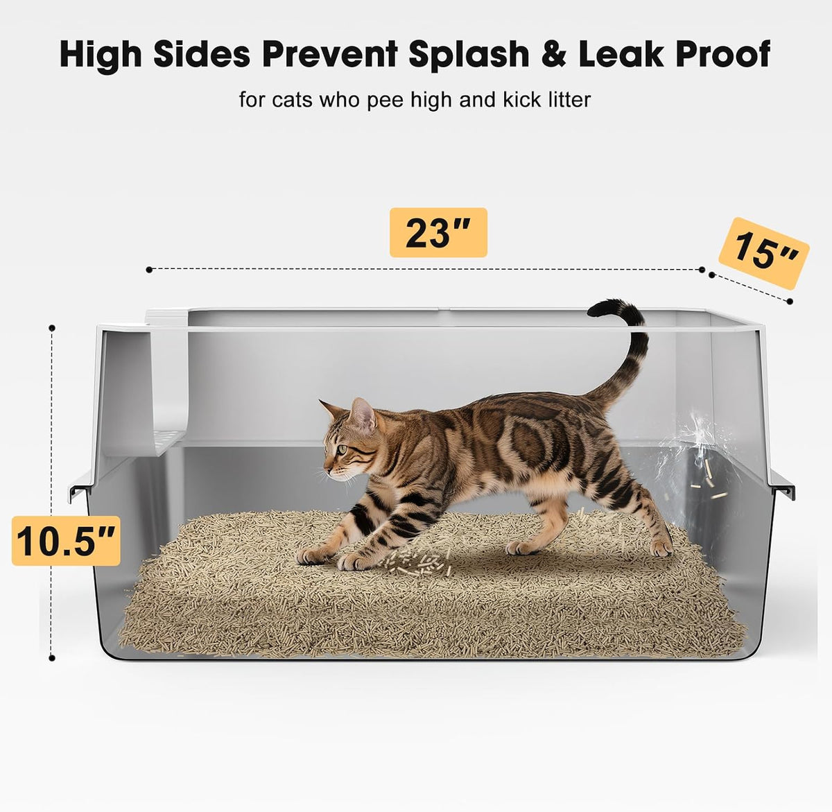 FURTIME Stainless Steel Cat Litter Box - Silver / Large - image 3