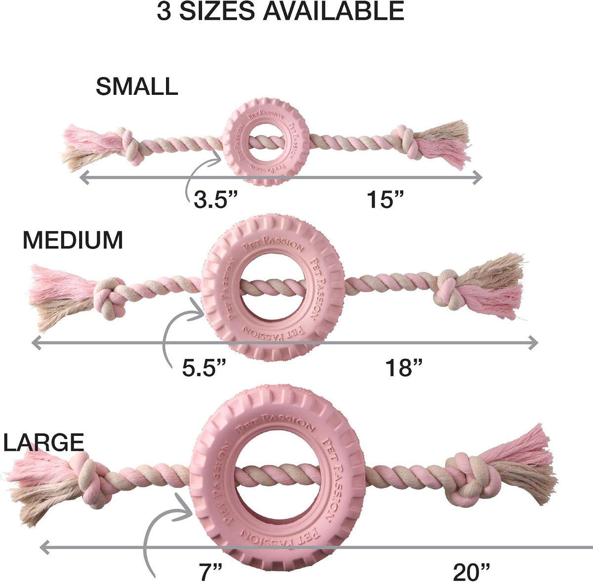 Pet Passion Natural Rubber Tire and Organic Cotton Rope Pull and Chew - Blush / Medium - image 3