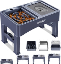 UPSKY 2-in-1 Elevated Dog Bowls Set with 4 Height Adjustable Stand - F-3 in 1 Blue