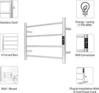 KEG Smart WiFi Towel Warmer Wall Mounted with Built-in Timer and Temperature Adjust Control, 4 Bars Electric Stainless Steel Heated Towel Racks for Bathroom Brushed Nickel