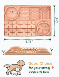 Slow Feeder Bowl, Silicone Lick Mat with Suction Cups for Dog Cat, Snuffle Mat for Pet Smell - Creamy Peach / Honeycomb 4in1 - image 2