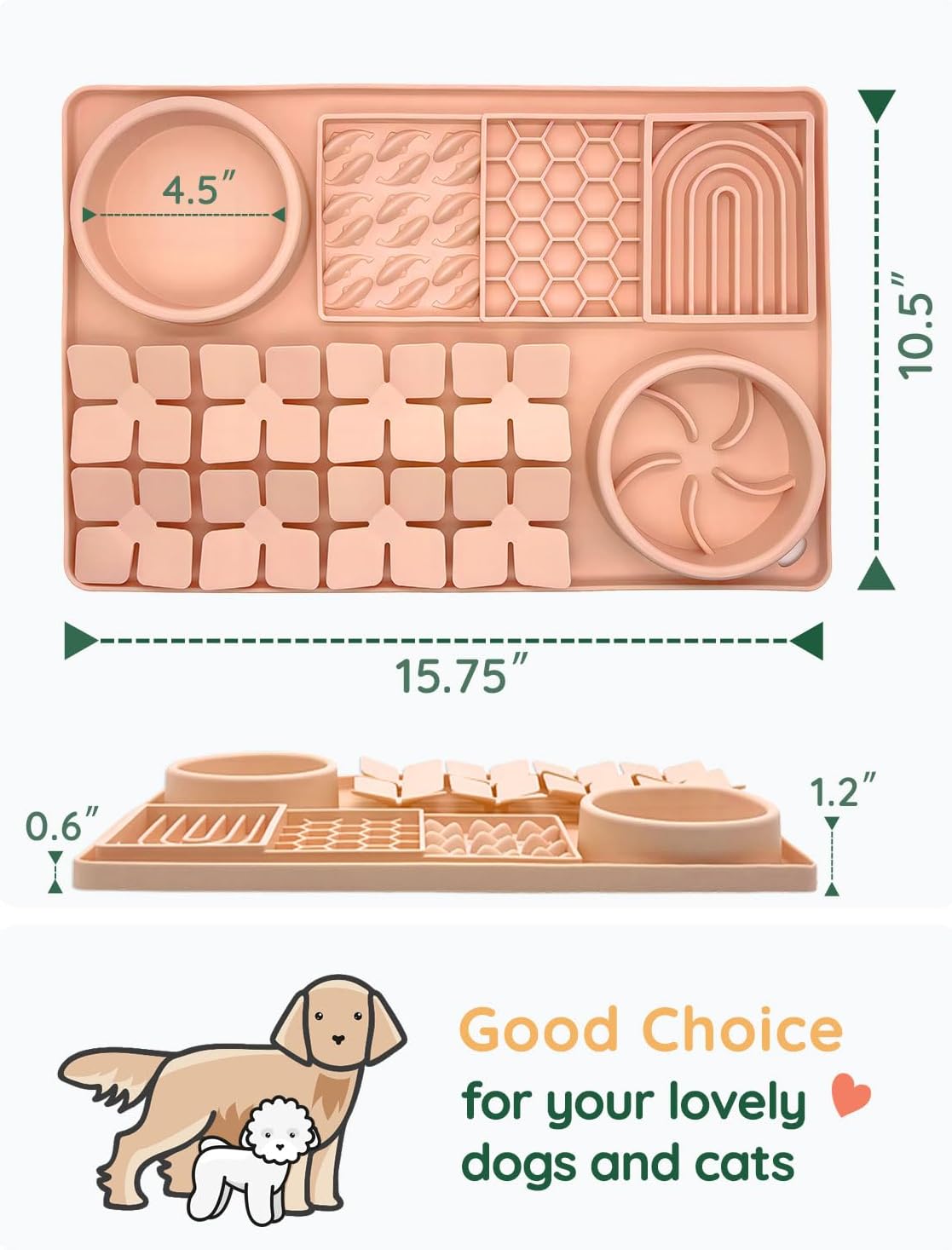 Slow Feeder Bowl, Silicone Lick Mat with Suction Cups for Dog Cat, Snuffle Mat for Pet Smell - Creamy Peach / Honeycomb 4in1 - image 2