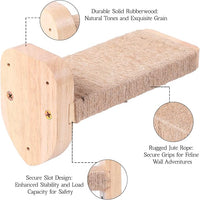 3pcs Cat Wall Steps, Climbing Mounted Furniture, Shelves With Hemp Rope Covered, Solid Wood Ladder for Playing and Climbing (Standard-Wood)