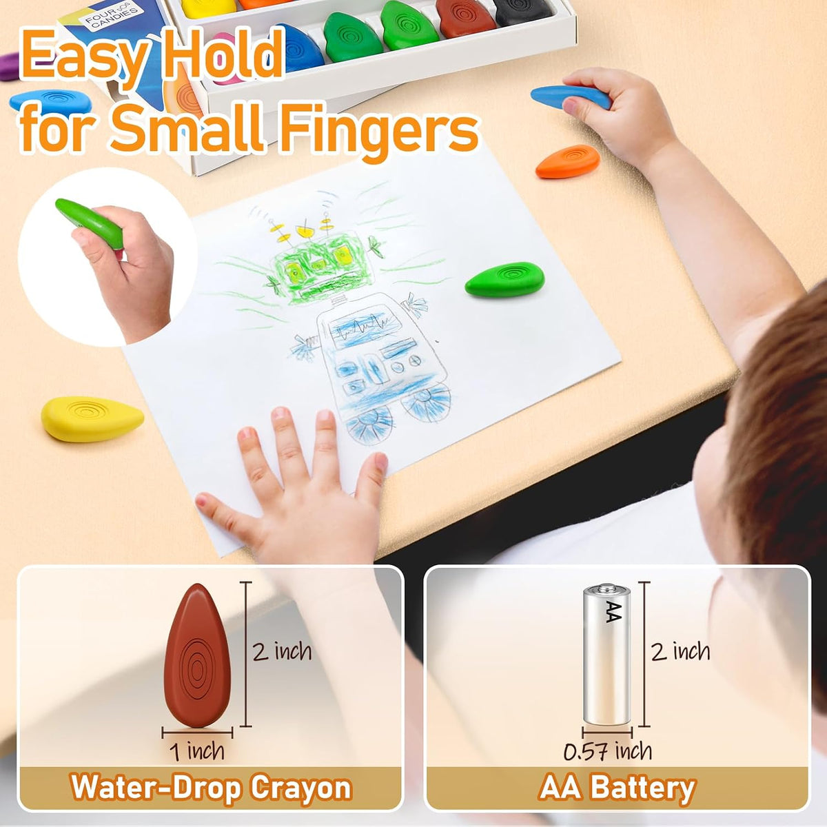 Four Candies Crayons for Toddlers 1-3, Water-Drop Easy-Grip - 24 Colors - image 2