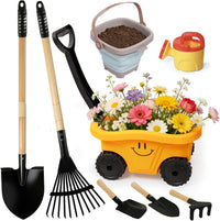 POMIKU 8 piece kids gardening tools set with rake, shovel, spade, hoe and broom - view 3
