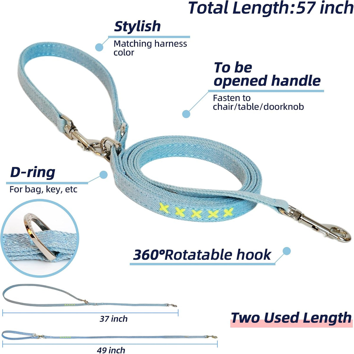 Puppytie XS Dog Harness and Leash Set, Denim Brown, XS – Essentials for Dogs - cross-light blue / S(9-17.5lb) - image 3