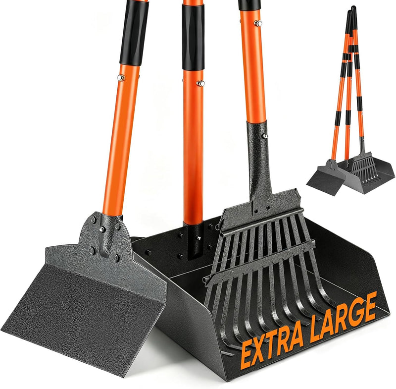 Pooper Scooper for Dogs, 38" Long Handle Metal, XL Tray