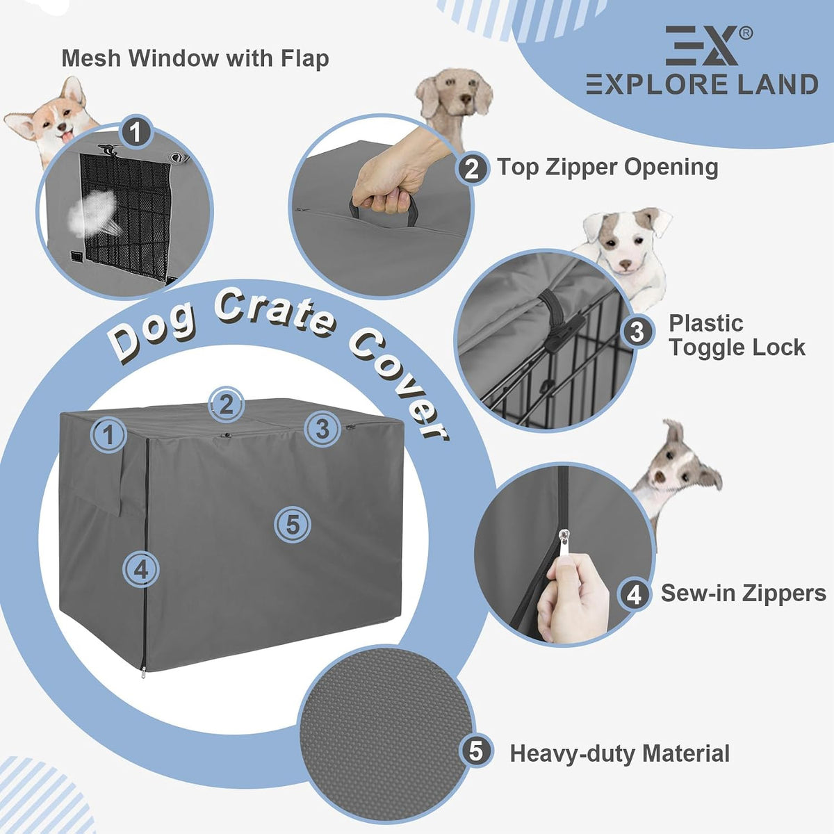 Explore Land Dog Crate Cover - Grey Cover / 48.0"L x 30.0"W x 33.0"H - image 3