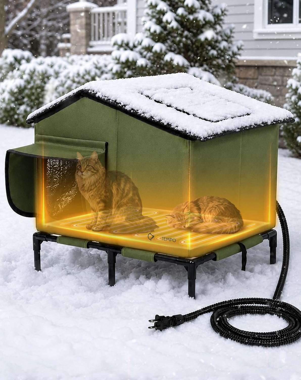 Heated Cat House for Outside Weatherproof in Winter, 20"x16" – Essentials for Cats - M-20"x16"x20.5"(WDH)