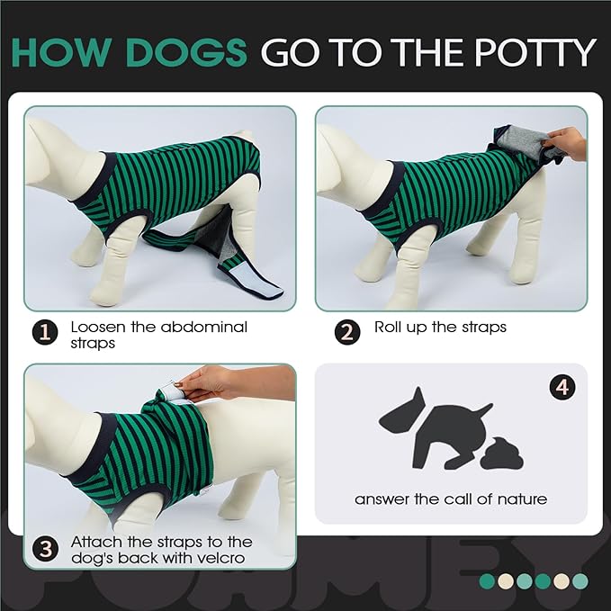FUAMEY Recovery Suit for Dogs After Surgery,Soft Breathable Dog Bodysuit E-Collar & Cone Alternative Surgical Suit,Male Female Dog Neuter Spay Suits Anti Licking Wounds Onesie Green Black Stripes XS