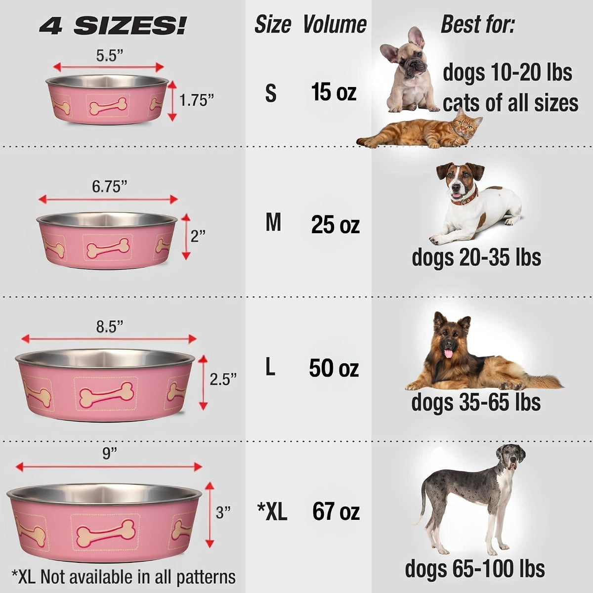 Loving Pets Bella Dog Bowls, Stainless Steel Dog & Cat Bowls - Coastal Pink / Large (35-65lbs) - image 3